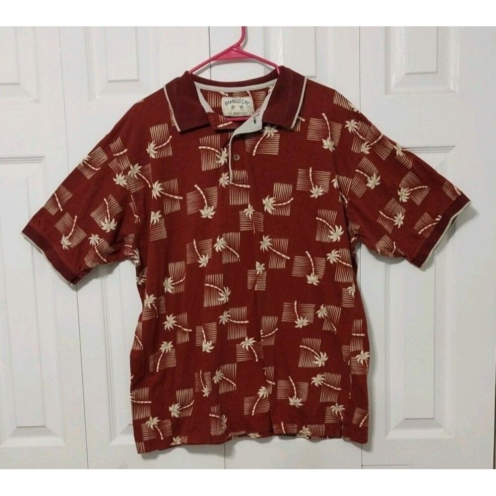 Bamboo Cay Hawaiian Polo Shirt Mens XL Red Palm Trees Resort